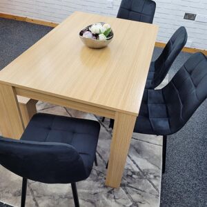 George Oliver Wooden Dining Table Set for 6 Oak Effect Table With 4 Velvet Chairs and 1 Bench Black 6