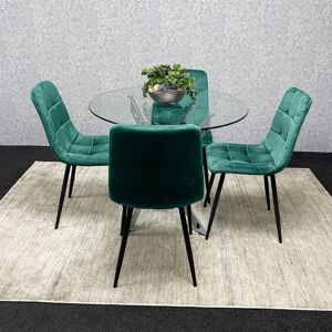 Fairmont Park Dining Table and 4 Chairs Rectangle Table 4 Velvet Chairs Dining Set Green 4