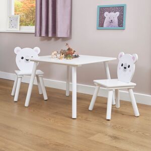 Liberty House Toys Kids 3 Piece Square Play Or Activity Table and Chair Set White Wood 44cm H X 60cm L X 60cm D