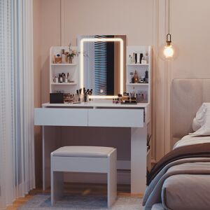 17 Stories Rooke Dressing Table 3 Colorful Makeup desk White Dressing Table With LED Light Mirror White;Beige;Orange 135cm H X 90cm W X 38cm D