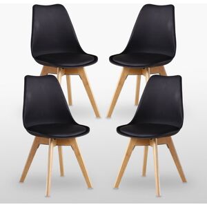 Latitude Run Thomasin Modern Scandinavian Minimalist Dining Chairs with Faux Leather Cushions and Solid Wood Legs - Side Chair for Dining Room Kitchen Office Black 83cm H X 48cm W X 60cm D