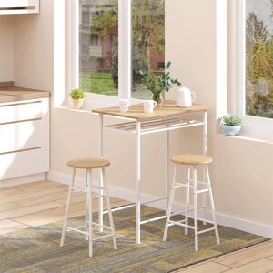 Borough Wharf Bar Table And Stools Set, Footrest And Storage Shelf, Black And Oak Natural/White 2
