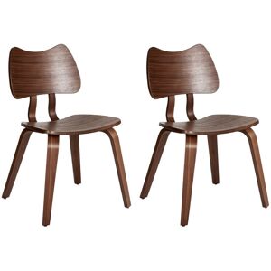 Mikado Living Set of 2 Dining Chairs DIANA Wood Dark Brown Wood 81cm H X 53cm W X 56cm D