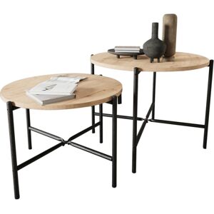 17 Stories 2-Pcs Round Wooden Nesting End Coffee & Side Table Set With Metal Legs Pine 50cm H X 65cm W X 65cm D