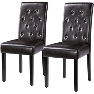 Yaheetech Button Tufted Padded Faux Leather Dining Chair with Solid Wood Legs Dark Brown 98cm H X 45.5cm W X 60.5cm D
