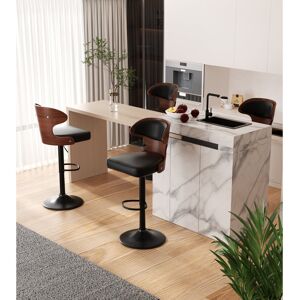 George Oliver Bar Stools Set of 2 Seat Adjustable Height 62.2-85.1cm Bentwood Swivel Barstools with Back & Footrest - PU Leather Upholstered Bar Chair for Bar, Kitc Black/Black 42cm W X 42cm D
