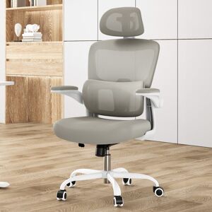 Inbox Zero Groningen High Back Ergonomic Chair with Adjustable Headrest and Lumbar Support Grey 65cm W X 26cm D