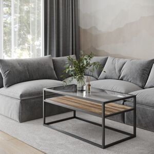 Borough Wharf Glass Display Top Coffee Table with Steel Frame Reversible Wooden Storage Shelf Dark Walnut 45cm H X 50cm W X 101cm D