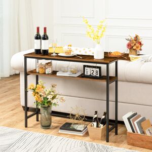 HOOBRO 2 Tier Console Table with Adjustable Shelf, Slim Hallway Table Brown 80 cm H x 100 cm W x 24 cm D
