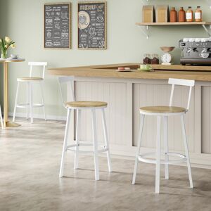 Borough Wharf Bar Stools Set Of 2 Round Kitchen Stools With Backrest Metal Frame Footrest Counter Stool 150 Kg Load Capacity For Bar Kitchen Island Dining Room Light Woodlook 89cm H X 51.5cm W X 51.5cm D