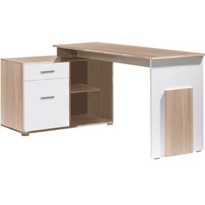 Latitude Run White Matt & Sonoma Oak Corner Desk W110cm - Compact Workstation with Storage Oak Sonoma