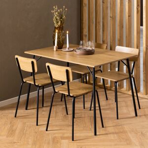 Borough Wharf Peru Dining Table in Black and Oak Included 4 Peru Dining Chair in Steel and Oak Brown 4