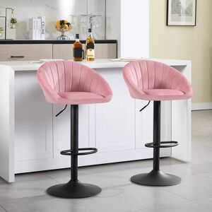 Fairmont Park Bar Stools Set Of 2 Bar Chairs Height-Adjustable Swivel Kitchen Stool With Backrest Stool Kitchen Bar 150 Kg Velvet Metal Pink 41cm W X 41cm D