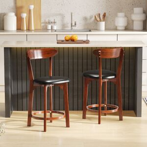 George Oliver Bar Stool Set Of 2 77Cm Seat Height Barstools W/ Curved Backrest-Walnut Counter Stool (60cm Seat Height)