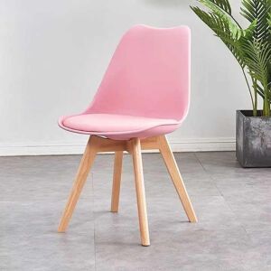 Latitude Run Thomasin Modern Scandinavian Minimalist Dining Chair with Faux Leather Cushions and Solid Wood Legs - Side Chair for Dining Room Kitchen Office - Sin Light Pink 83cm H X 48cm W X 60cm D
