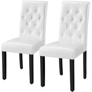 Yaheetech Button Tufted Padded Faux Leather Dining Chair with Solid Wood Legs White 98cm H X 45.5cm W X 60.5cm D