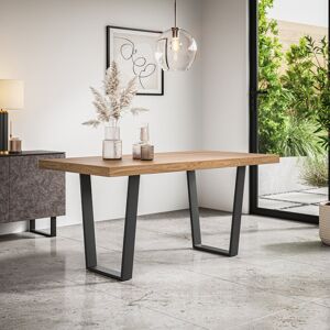 Metro Dayatra Dining Table Modern Marble Effect Table Top w Black Legs Natural Wood