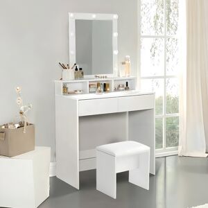 17 Stories Dressing Table With LED Mirror And Stool,Adjustable 3 Color LED Lights For Bedroom,White,80*40*145Cm White 145cm H X 80cm W X 40cm D