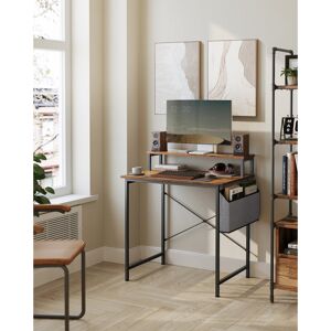 Borough Wharf Computer Desk With Monitor Riser, Fabric Pouch, X-Bar Reinforcement Bars, Adjustable Legs, 55 X 80 X 90.5 Cm, Industrial Style, Rustic Brown And Black Brown 75cm H X 80cm W X 55cm D