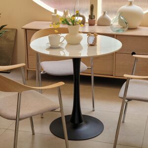 Metro Dining Table Modern Round Kitchen Table With Metal Pedestal Base Mid-century Leisure Table For Home Dining Room Cafe Black/Glossy White 30.9