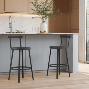 Borough Wharf Bar Stools Set Of 2 Round Kitchen Stools With Backrest Metal Frame Footrest Counter Stool 150 Kg Load Capacity For Bar Kitchen Island Dining Room Black 89cm H X 51.5cm W X 51.5cm D