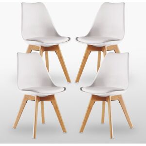 Latitude Run Thomasin Modern Scandinavian Minimalist Dining Chairs with Faux Leather Cushions and Solid Wood Legs - Side Chair for Dining Room Kitchen Office White 83cm H X 48cm W X 60cm D