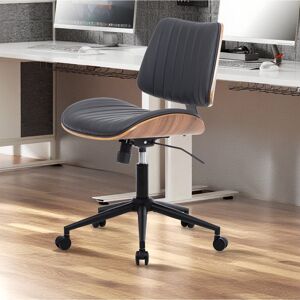 George Oliver Mid-Century Modern Swivel Office Chair – Faux Leather Seat with Bentwood Back & Base Black 94.5cm H X 51.5cm W X 46.99cm D