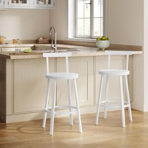 Borough Wharf Bar Stools Set Of 2 Round Kitchen Stools With Backrest Metal Frame Footrest Counter Stool 150 Kg Load Capacity For Bar Kitchen Island Dining Room White 89cm H X 51.5cm W X 51.5cm D
