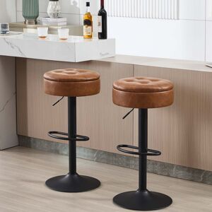 George Oliver Set Of 2 Bar Stools With Storage Space, Stool Height Adjustable 360° Rotatable, Swivel Stool For Kitchen Island, Dining Room, Bar, Kitchen Counter, Fa Brown 39cm W X 39cm D