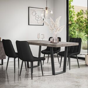 George Oliver Aria Dining Table And Chairs - Table Top w Legs + Nova Velvet Dining Chair Set Of 6 Oak/Black/Blue 6