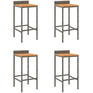 Vidaxl Bar Stools 4 Pcs Grey Poly Rattan And Solid Wood Acacia Grey 86cm H X 40cm W X 44cm D