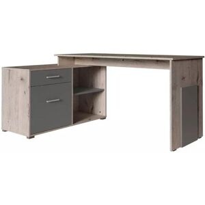 Latitude Run White Matt & Sonoma Oak Corner Desk W110cm - Compact Workstation with Storage Oak Wellington