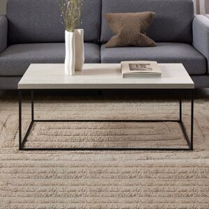 17 Stories Barossa Coffee Table with Marble Top & Black Steel Base 110x55x45cm Light Oak