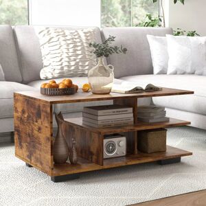 17 Stories Versatile 3-Tier L-Shaped Coffee Table Wooden Center Table With Open Storage Brown/Black/Brown/Black 42cm H X 90cm W X 50cm D