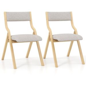 Latitude Run Set Of 2 Padded Folding Chair Wooden Counter Dining Chairs W/ Linen Fabric Seat Grey/Natural Wood 78cm H X 48cm W X 60cm D