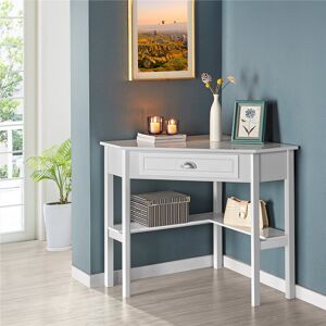 Yaheetech color Corner Computer Desk Home Office Writing Study Desk with Storage Drawer & Shelves White 76.5cm H X 75cm W X 106cm D