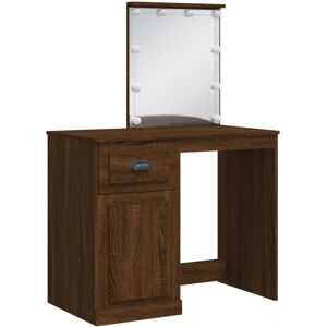 Vidaxl Dressing Table With LED Lights White 90X42x132.5 Cm Brown Oak 132.5cm H X 228.6cm W X 42cm D