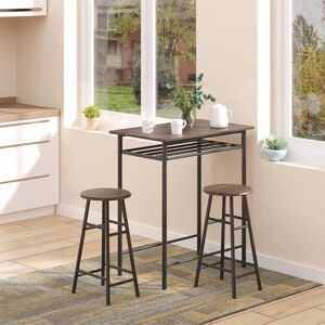 Borough Wharf Bar Table And Stools Set, Footrest And Storage Shelf, Black And Oak Brown/Black 2