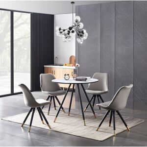 George Oliver Pala 4 Person Dining set - a Round Wooden Dining Table with Metal Legs and a Set of 4 Quilted Velvet Dining Chairs for Dining Room - Modern Dining Tab Dark Grey/White 4