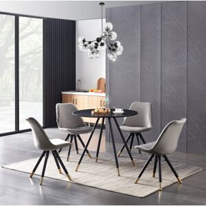 George Oliver Pala 4 Person Dining set - a Round Wooden Dining Table with Metal Legs and a Set of 4 Quilted Velvet Dining Chairs for Dining Room - Modern Dining Tab Dark Grey/Black 4