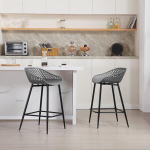 George Oliver Bar stool set with hollow backrest, kitchen chair with wide seat, bistro chair with footrest, stool with metal legs, outdoor bar terrace, made of PP p Grey 84.5cm H X 44cm W X 47cm D