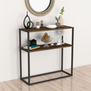 Borough Wharf 90cm Console Table Slim Modern 2 Shelf Wooden Free Standing With Metal Frame Burnt Oak/Black
