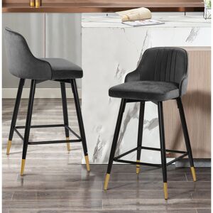Canora Grey 65Cm Swivel Velvet Upholstered Counter & Bar Stool With Metal Frame Grey 90cm H X 51.5cm W X 51.5cm D