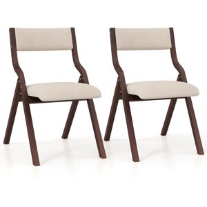 Latitude Run Set Of 2 Padded Folding Chair Wooden Counter Dining Chairs W/ Linen Fabric Seat Beige/Brown 78cm H X 48cm W X 60cm D