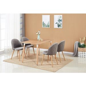 Norden Home Totnes 4 Person Dining set - a Rectangular Plastic Dining Table with Wooden Legs and a Set of 4 Quilted Velvet Dining Chairs for Dining Room - Modern Grey/Brown 4