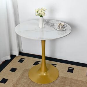 Metro Dining Table Modern Round Kitchen Table With Metal Pedestal Base Mid-century Leisure Table For Home Dining Room Cafe Gold/Emerald White 30.9