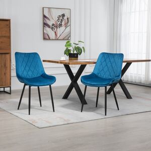 George Oliver Set of 2 Bovino Velvet Fabric Dining Chairs - Grey Blue 78cm H X 54cm W X 64cm D
