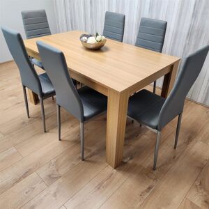 Latitude Run Dining Set of 6 Dining Table and 6 Faux leather Chairs Dinig Room Furniture Grey 6