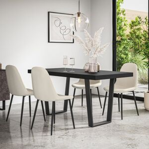 George Oliver Aria Dining Table And Chairs - Table Top w Legs + Maya Boucle Dining Chair Set Of 4 Black/Black/Ivory 4