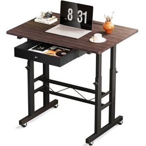 17 Stories Standing Desk Height Adjustable 80×50Cm, Mobile Small Portable Computer Office Desks With Wheels, Tablet Slot And Smart Storage, Manual Sit Stand Tabl Black/Brown 80cm W X 50cm D
